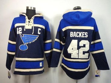 St. Louis Blues #42 David Backes Navy Blue Sawyer Hooded Sweatshirt Stitched NHL Jersey