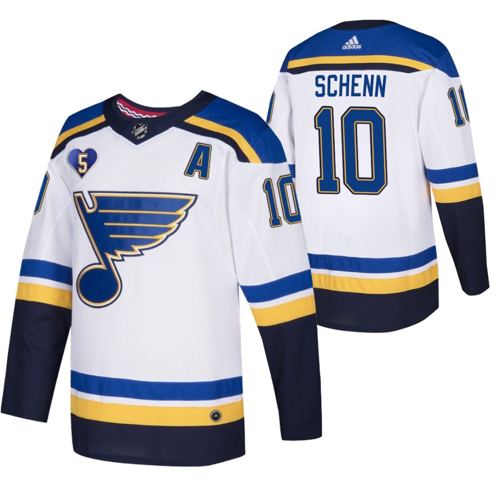 St. Louis Blues Brayden Schenn White 2021 Bobby Plager Momorial No.5 Patch Jersey
