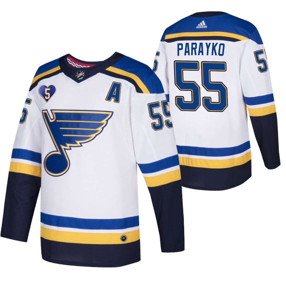 St. Louis Blues Colton Parayko White 2021 Bobby Plager Momorial No.5 Patch Jersey