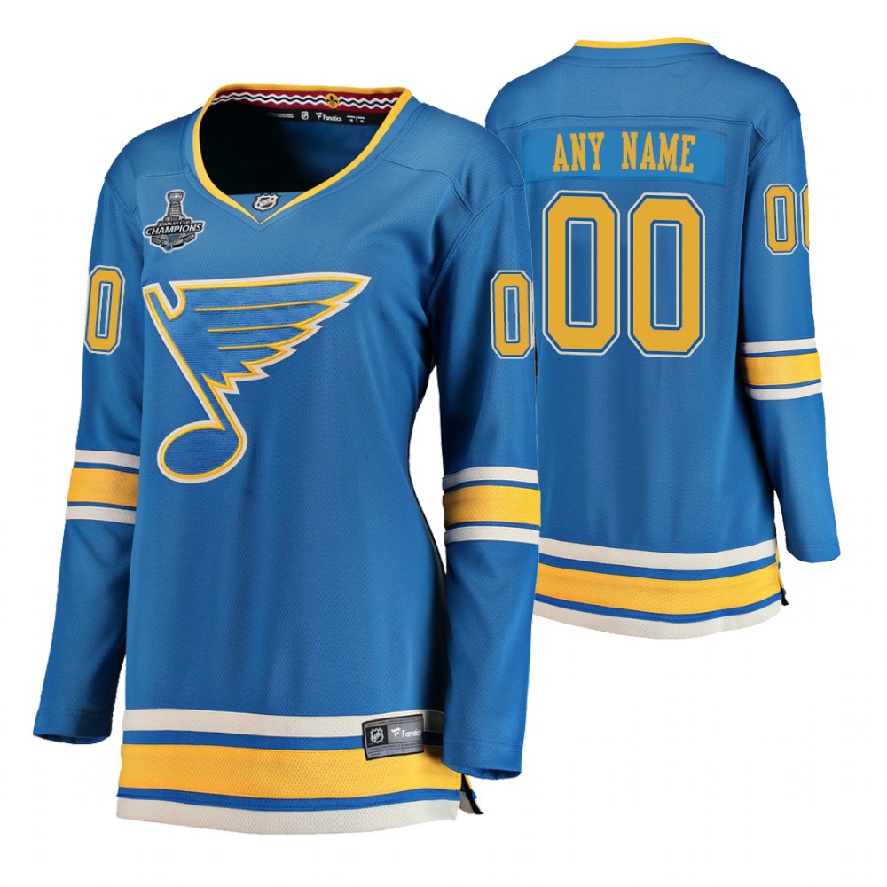 St. Louis Blues Custom Blue 2019 Stanley Cup Champions Alternate Women's Jersey