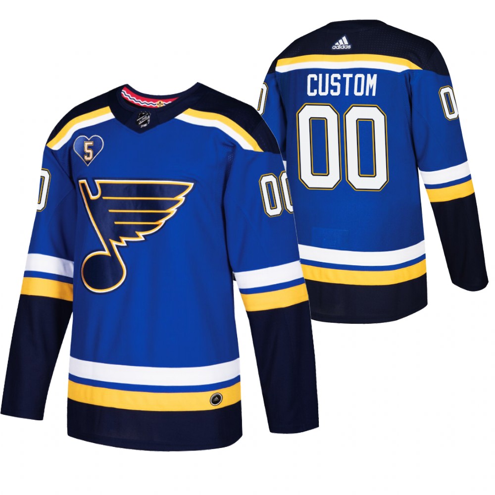 St. Louis Blues Custom Blue 2021 Bobby Plager Momorial No.5 Patch Jersey