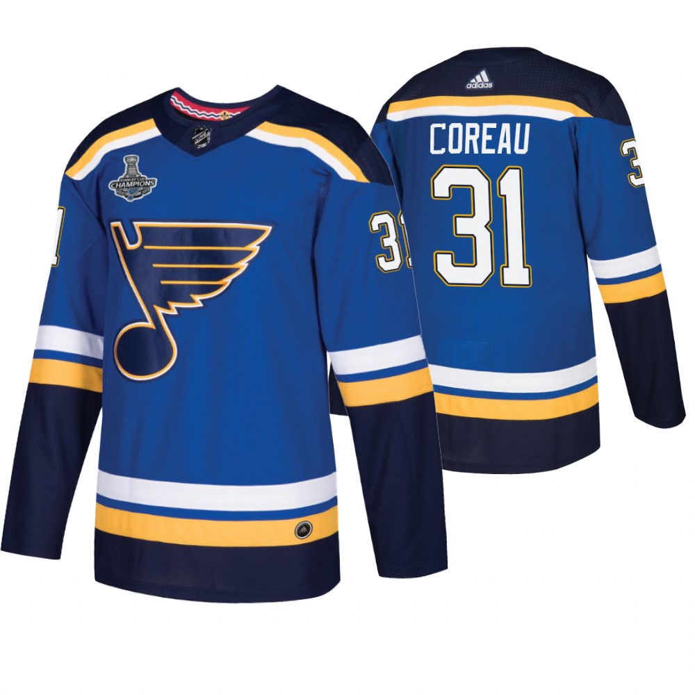 St. Louis Blues Jared Coreau Royal 2019 Stanley Cup Champions Men's Jersey