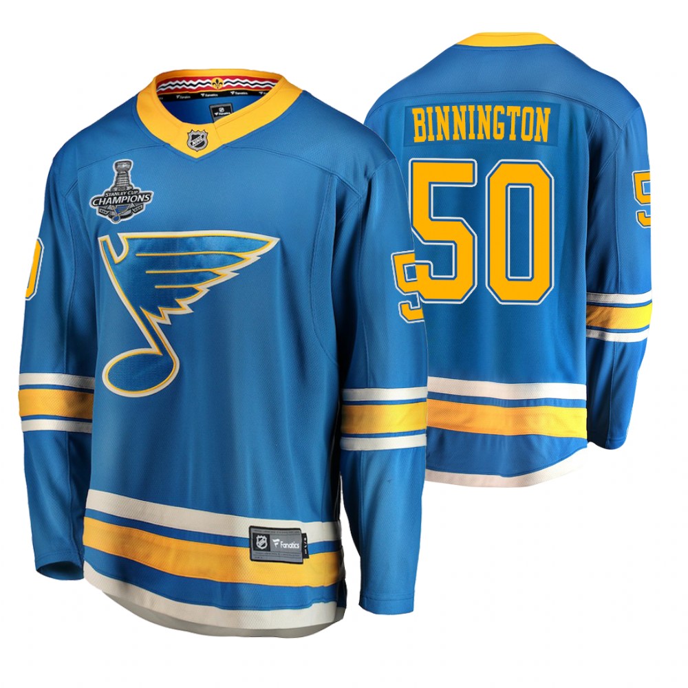 St. Louis Blues Jordan Binnington Blue 2019 Stanley Cup Champions Alternate Men's Jersey