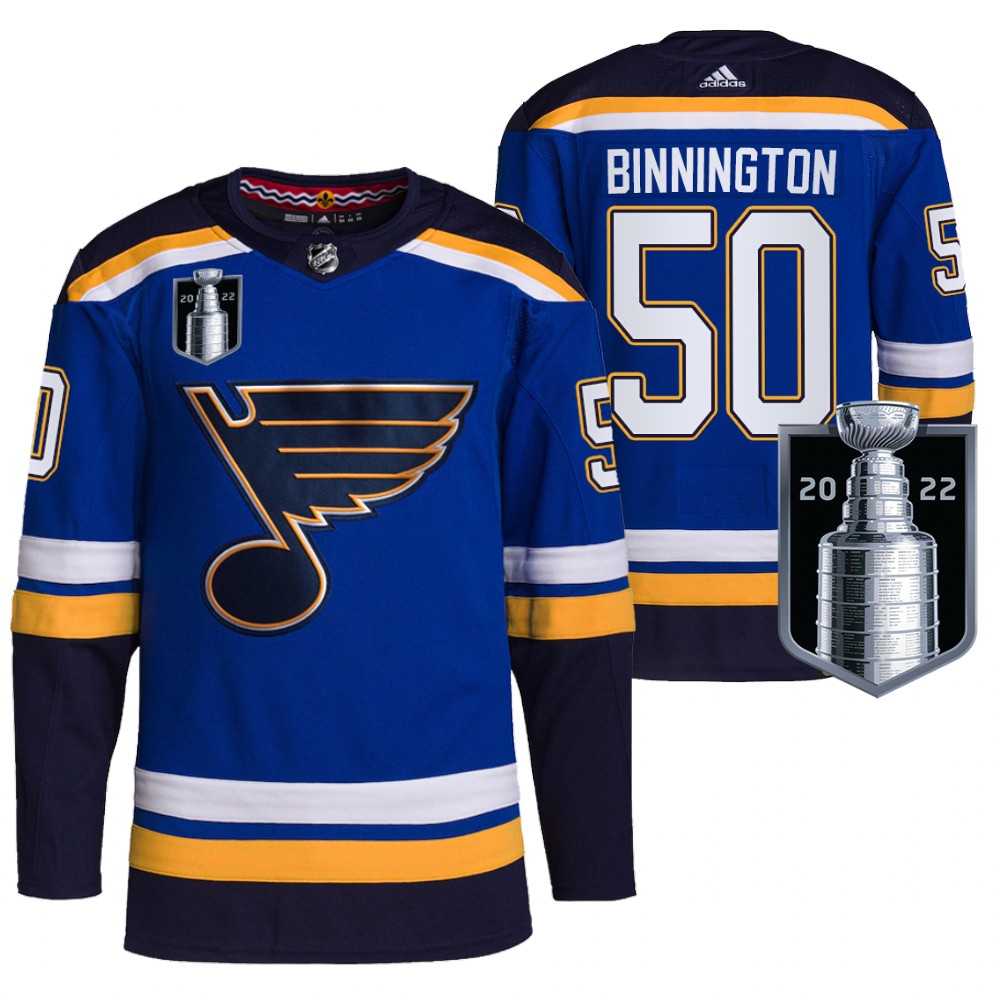 St. Louis Blues Jordan Binnington Blue 2022 Stanley Cup Playoffs Authentic Pro Jersey
