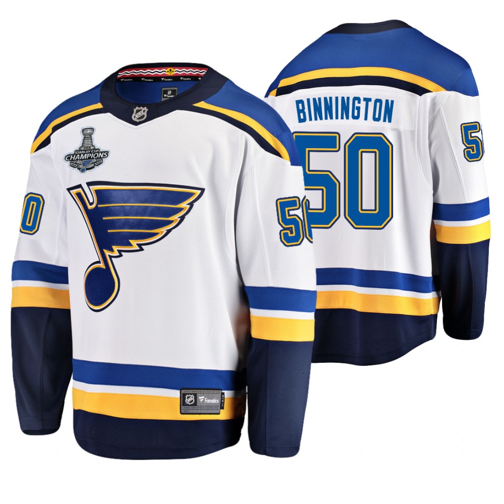 St. Louis Blues Jordan Binnington White 2019 Stanley Cup Champions Away Men's Jersey