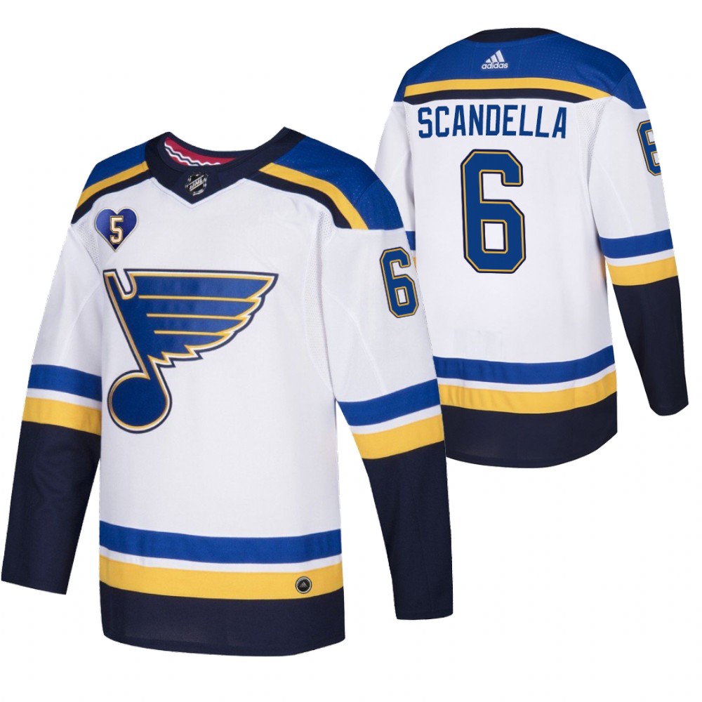 St. Louis Blues Marco Scandella White 2021 Bobby Plager Momorial No.5 Patch Jersey