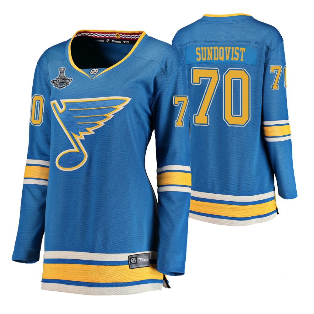 St. Louis Blues Oskar Sundqvist Blue 2019 Stanley Cup Champions Alternate Women's Jersey