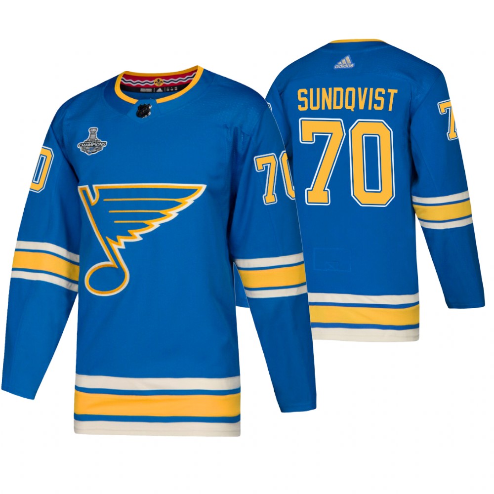 St. Louis Blues Oskar Sundqvist Blue 2019 Stanley Cup Champions Men's Jersey