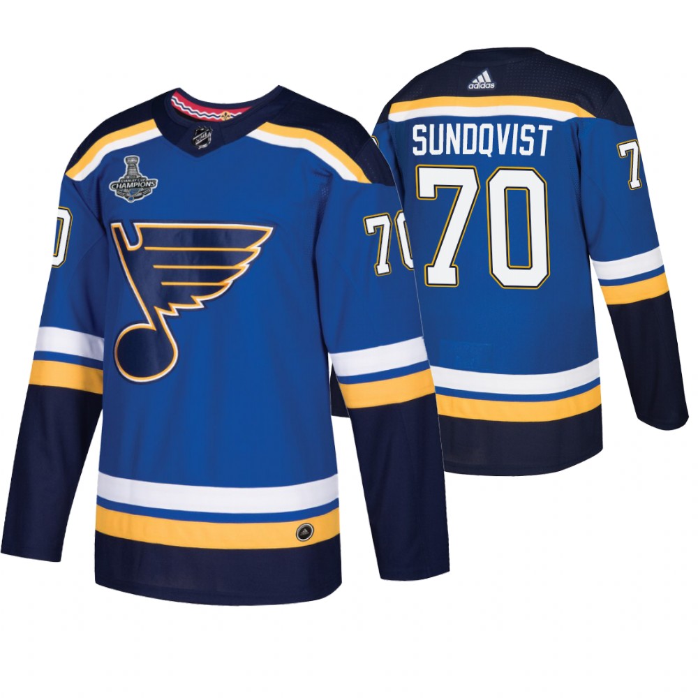 St. Louis Blues Oskar Sundqvist Royal 2019 Stanley Cup Champions Men's Jersey