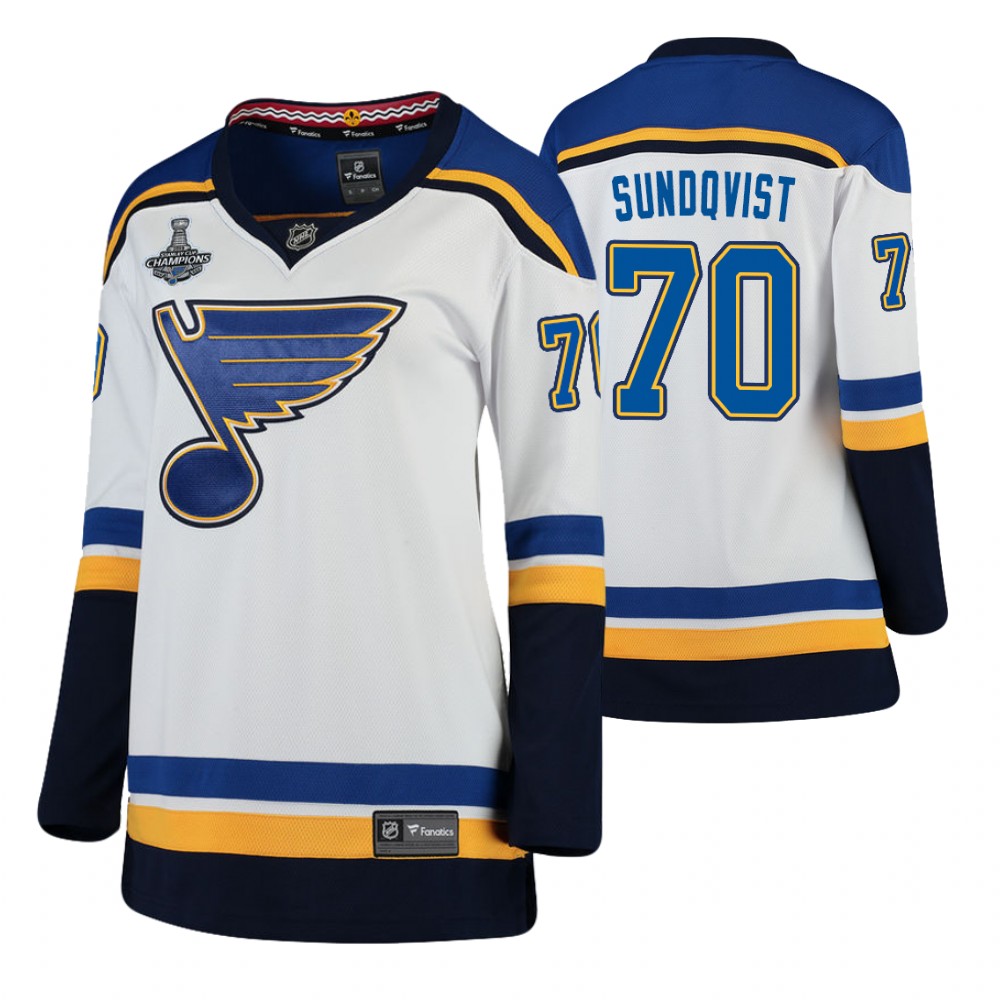 St. Louis Blues Oskar Sundqvist White 2019 Stanley Cup Champions Away Women's Jersey