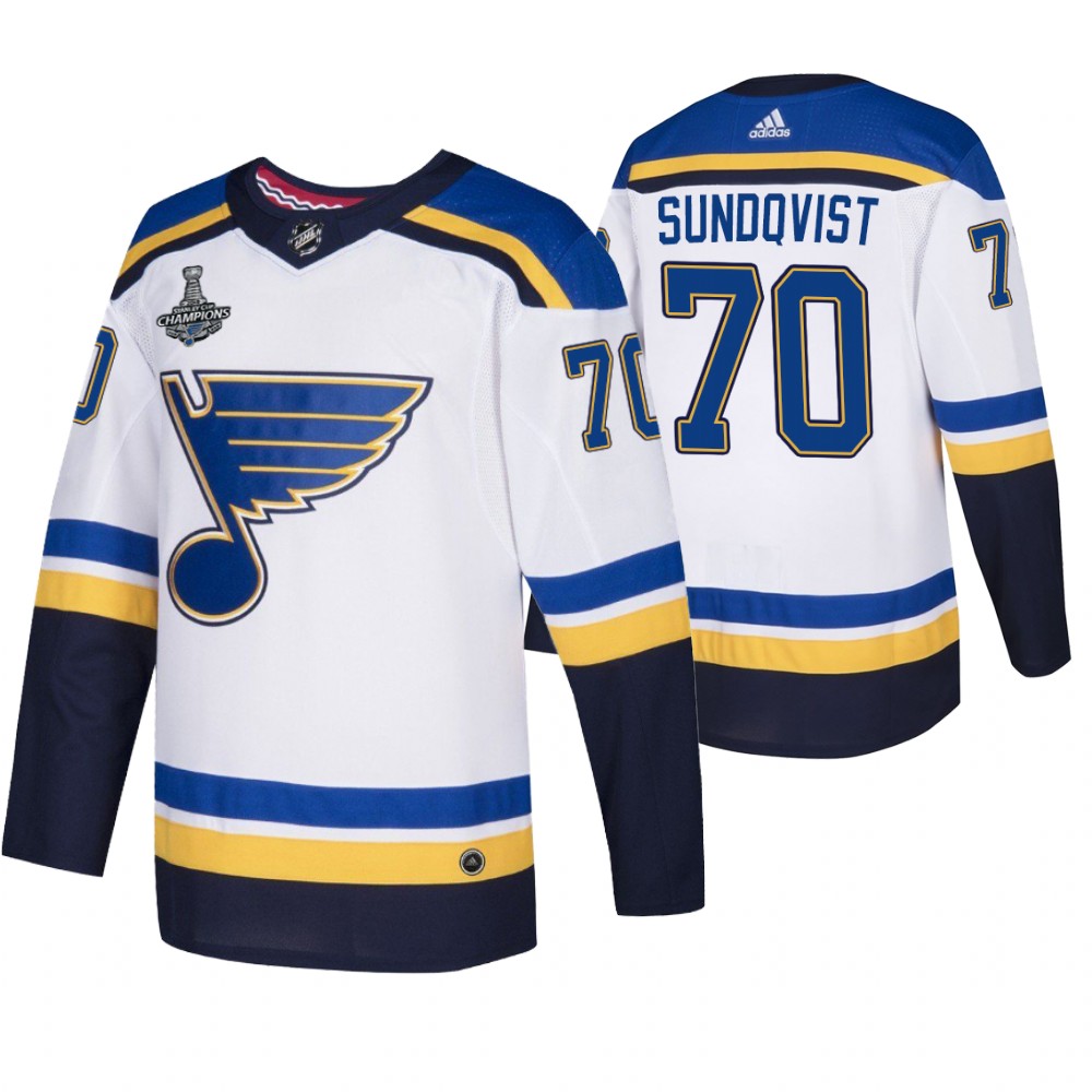 St. Louis Blues Oskar Sundqvist White 2019 Stanley Cup Champions Men's Jersey