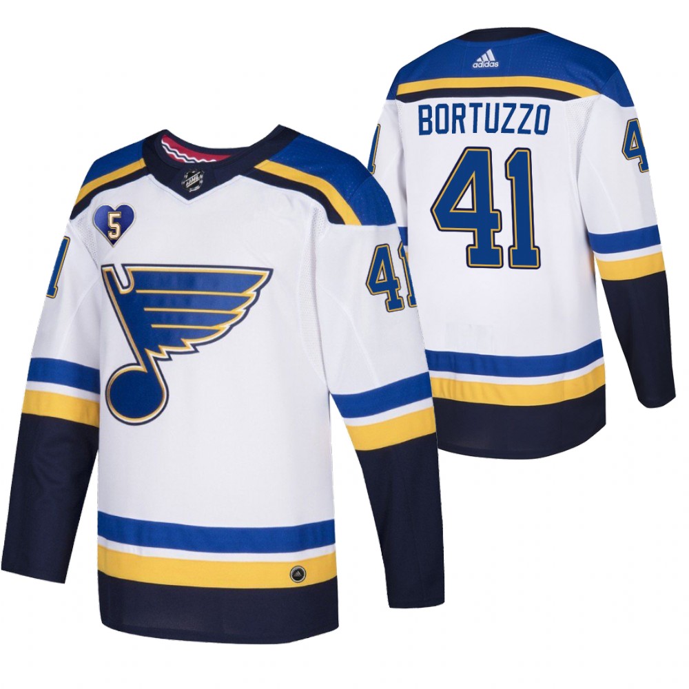 St. Louis Blues Robert Bortuzzo White 2021 Bobby Plager Momorial No.5 Patch Jersey