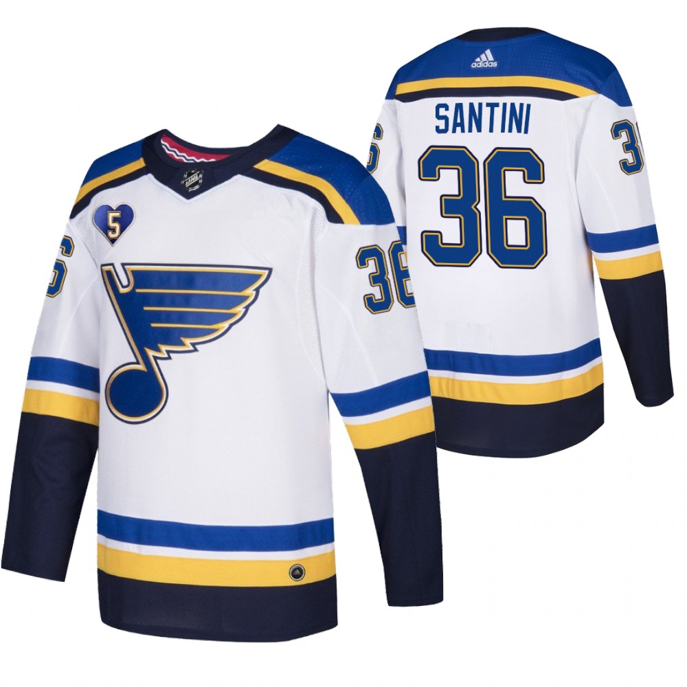 St. Louis Blues Steven Santini White 2021 Bobby Plager Momorial No.5 Patch Jersey