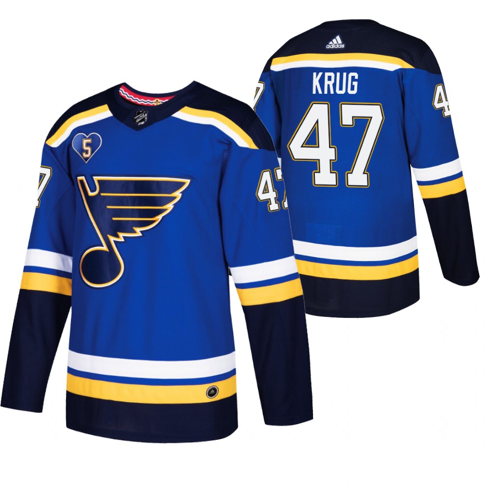 St. Louis Blues Torey Krug Blue 2021 Bobby Plager Momorial No.5 Patch Jersey