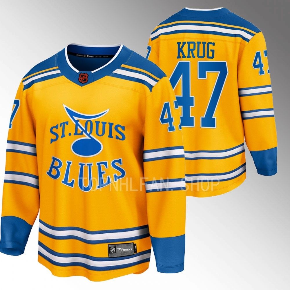 St. Louis Blues Torey Krug Yellow 2022 Special Edition 2.0 Breakaway Retro Jersey