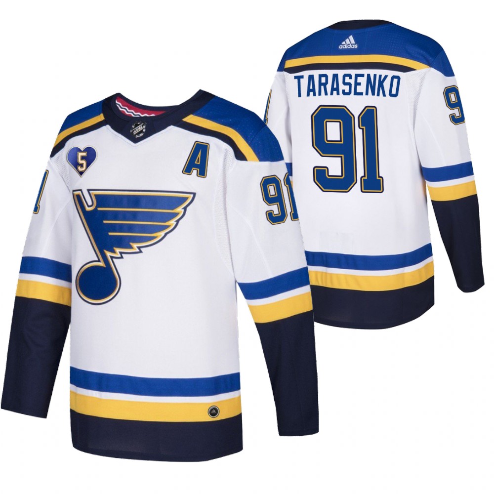 St. Louis Blues Vladimir Tarasenko White 2021 Bobby Plager Momorial No.5 Patch Jersey