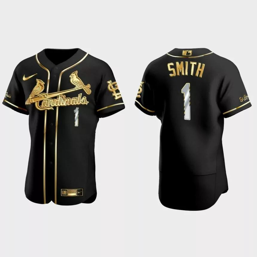 St. Louis Cardinals #1 Ozzie Smith Gold Edition Authentic Jersey – Black