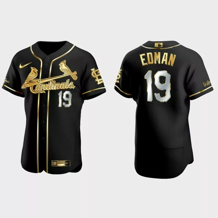 St. Louis Cardinals #19 Tommy Edman Gold Edition Authentic Jersey – Black