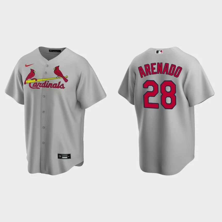 St. Louis Cardinals #28 Nolan Arenado Replica Road Jersey – Gray
