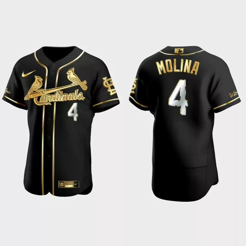 St. Louis Cardinals #4 Yadier Molina Gold Edition Authentic Jersey – Black