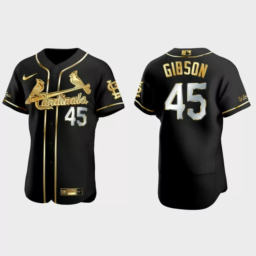 St. Louis Cardinals #45 Bob Gibson Gold Edition Authentic Jersey – Black