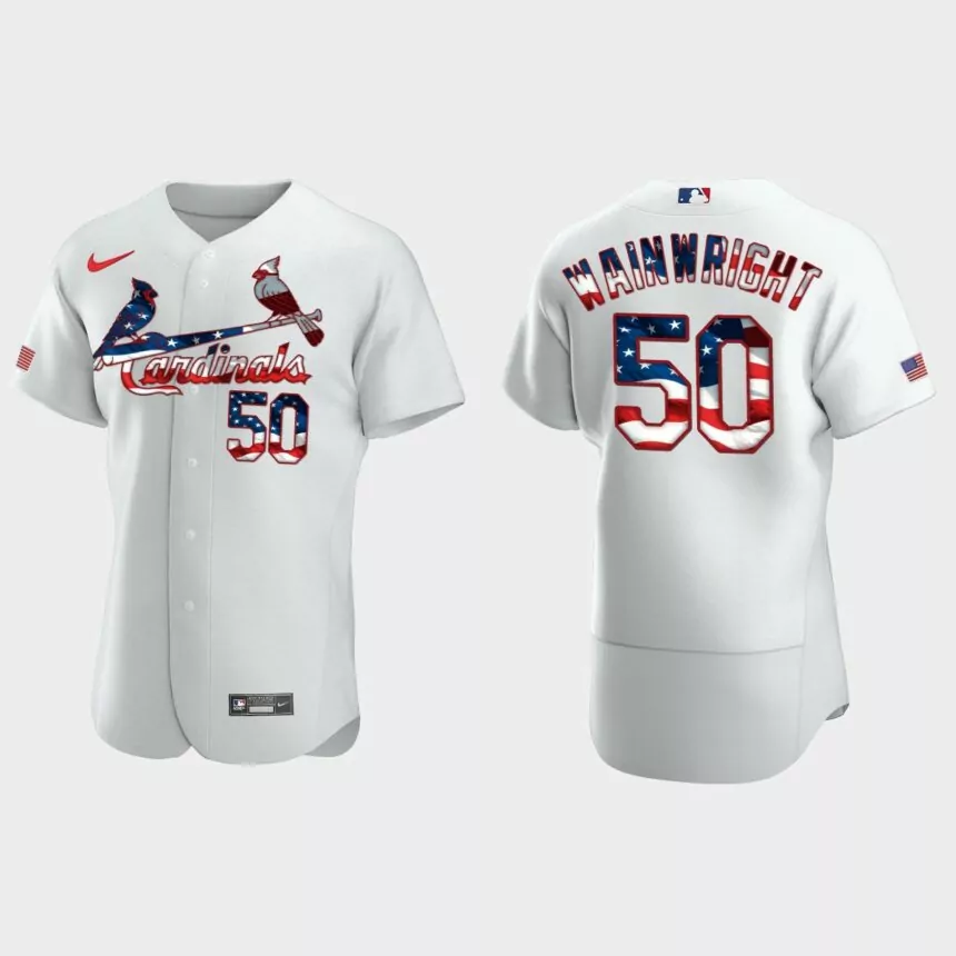 St. Louis Cardinals Adam Wainwright 2020 Stars & Stripes 4th of July Jersey – White