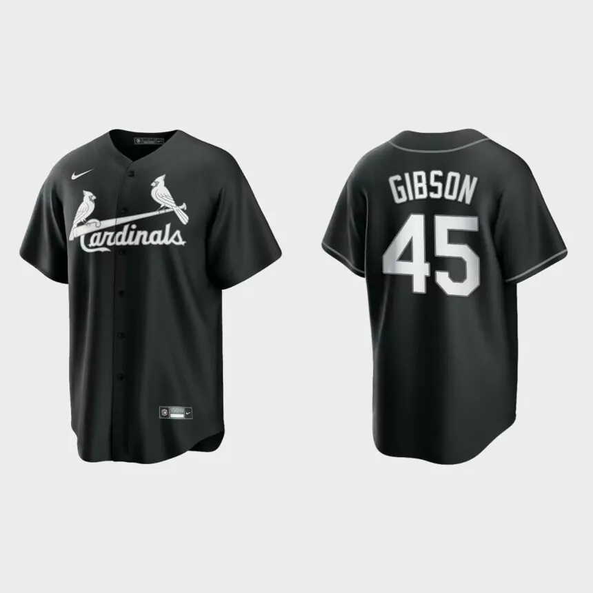 St. Louis Cardinals Bob Gibson 2021 All Black Fashion Replica Jersey – Black White