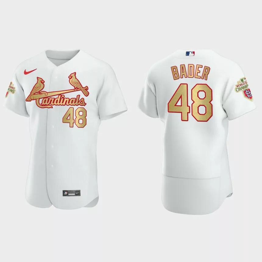 St. Louis Cardinals Harrison Bader White Gold 2011 World Series Champions Jersey
