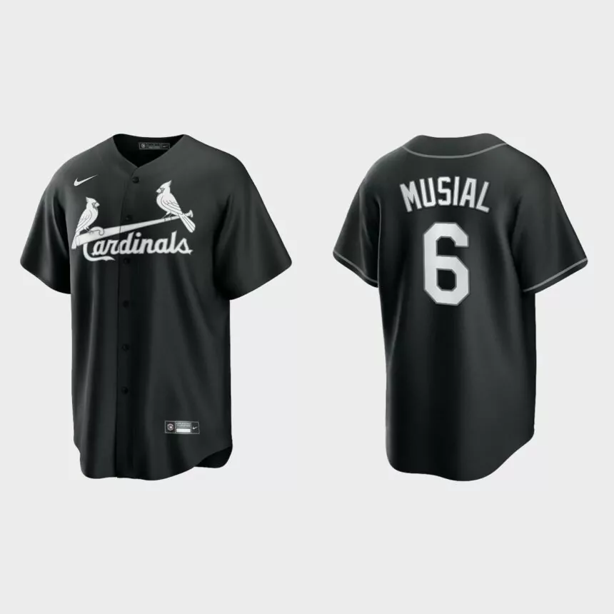 St. Louis Cardinals Stan Musial 2021 All Black Fashion Replica Jersey – Black White
