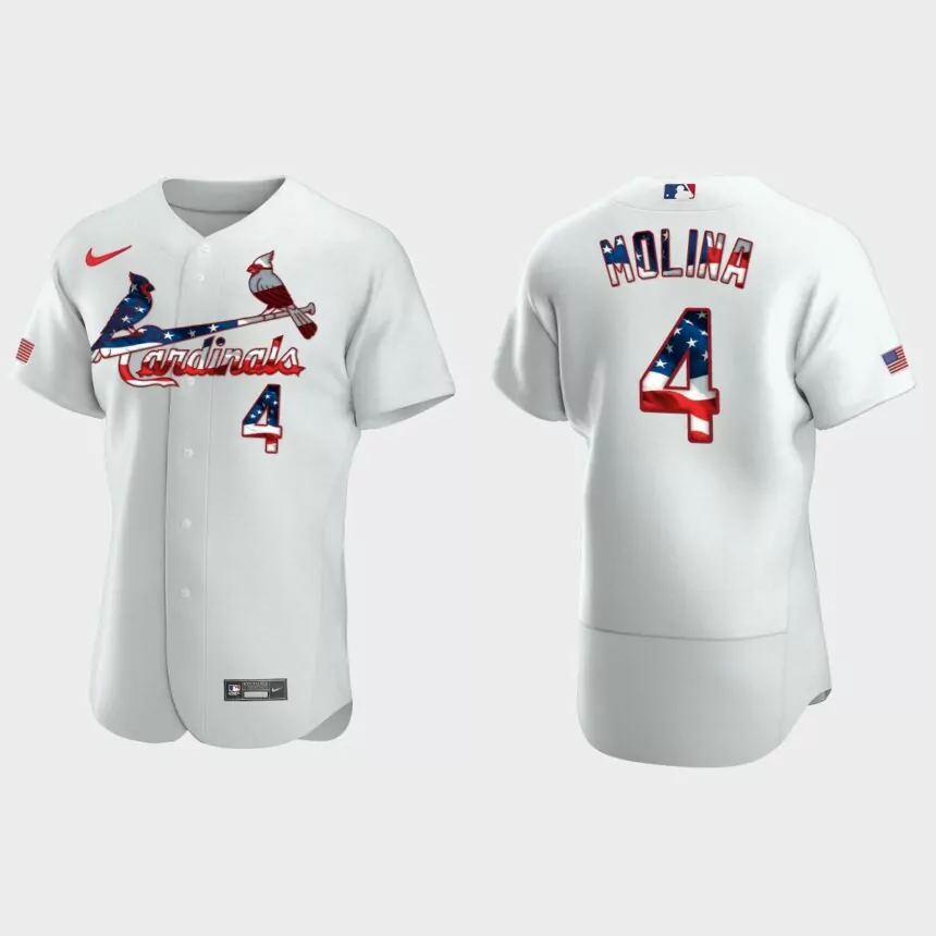 St. Louis Cardinals Yadier Molina 2020 Stars & Stripes 4th of July Jersey – White