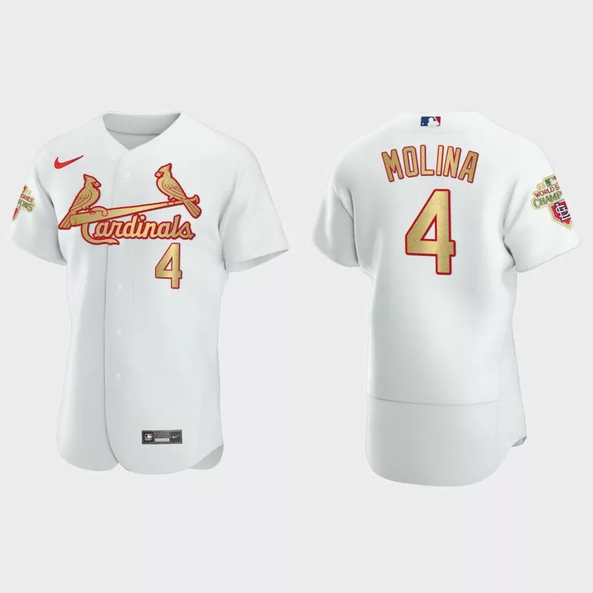 St. Louis Cardinals Yadier Molina White Gold 2011 World Series Champions Jersey