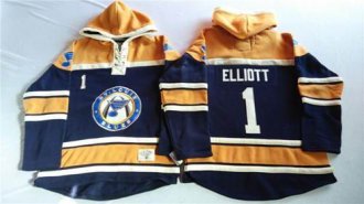 St.Louis Blues #1 Brian Elliott Navy Blue Gold Sawyer Hooded Sweatshirt Stitched NHL Jersey