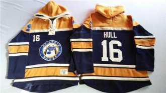 St.Louis Blues #16 Brett Hull Navy Blue Gold Sawyer Hooded Sweatshirt Stitched NHL Jersey