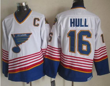 St Louis Blues #16 Brett Hull White & Light Blue CCM Throwback Stitched NHL Jersey