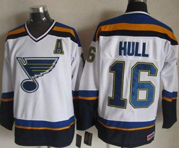 St Louis Blues #16 Brett Hull White Navy CCM Throwback Stitched NHL Jersey