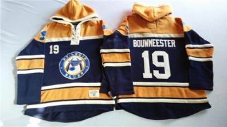 St.Louis Blues #19 Jay Bouwmeester Navy Blue Gold Sawyer Hooded Sweatshirt Stitched NHL Jersey