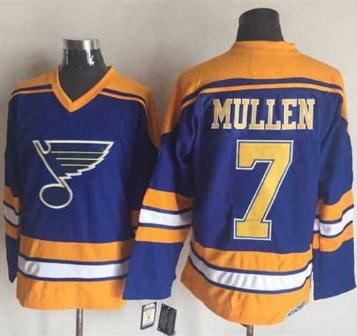 St.Louis Blues #7 Joe Mullen Light Blue Yellow CCM Throwback Stitched NHL Jersey