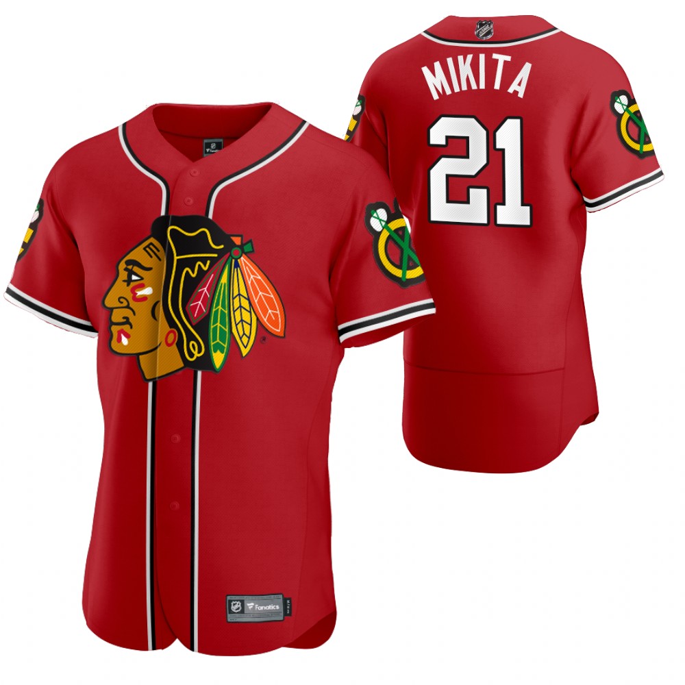 Stan Mikita Blackhawks 2020 NHL X MLB Crossover Baseball Jersey Red