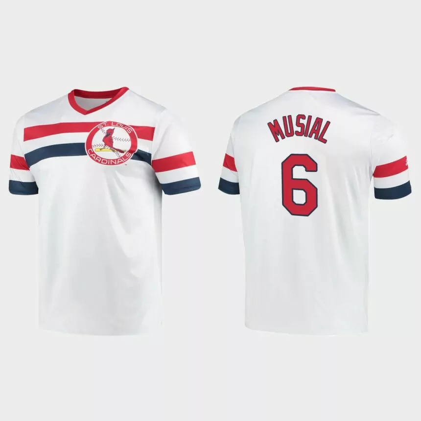 Stan Musial St. Louis Cardinals Cooperstown Collection V-Neck Jersey – White