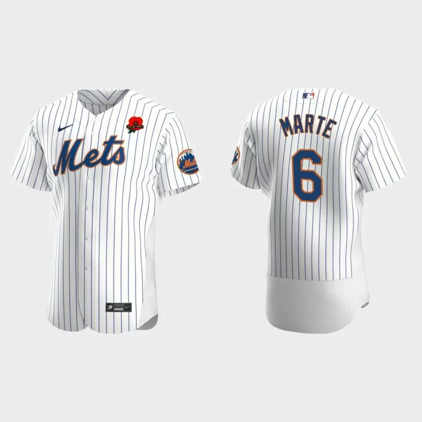 Starling Marte New York Mets 2022 Memorial Day Poppy Patch Authentic Jersey – White