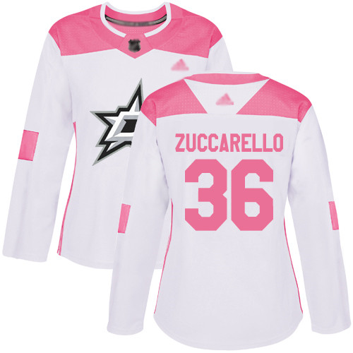Stars #36 Mats Zuccarello White Pink Authentic Fashion Women's Stitched Hockey Jersey