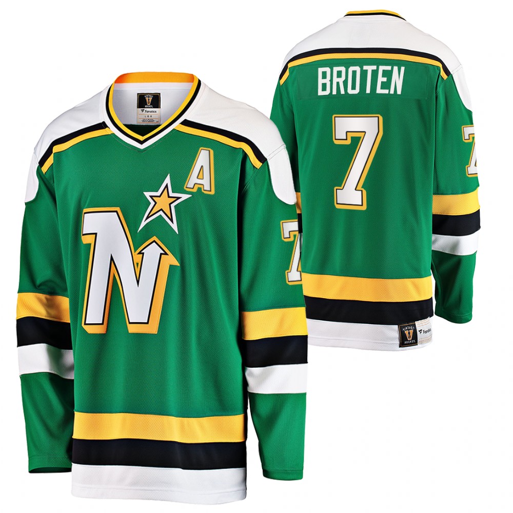 Stars #7 Neal Broten Green Heritage Vintage Premier Retired Jersey