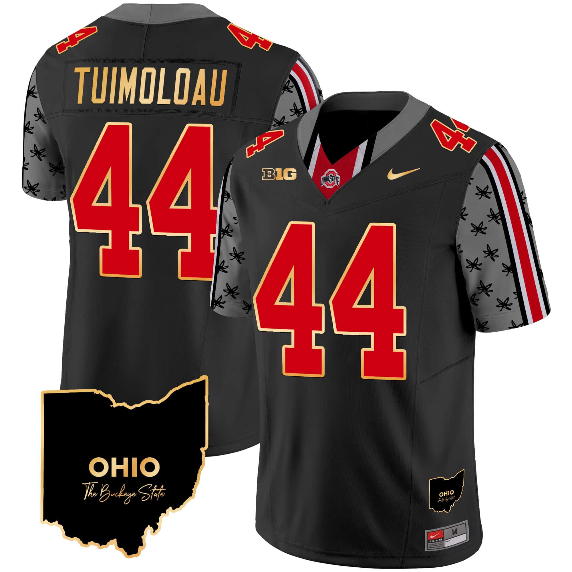 State Buckeyes 2024 Home Patch Gold Trim Vapor Limited Football Jersey – All Stitched Black # 44 JT Tuimoloau