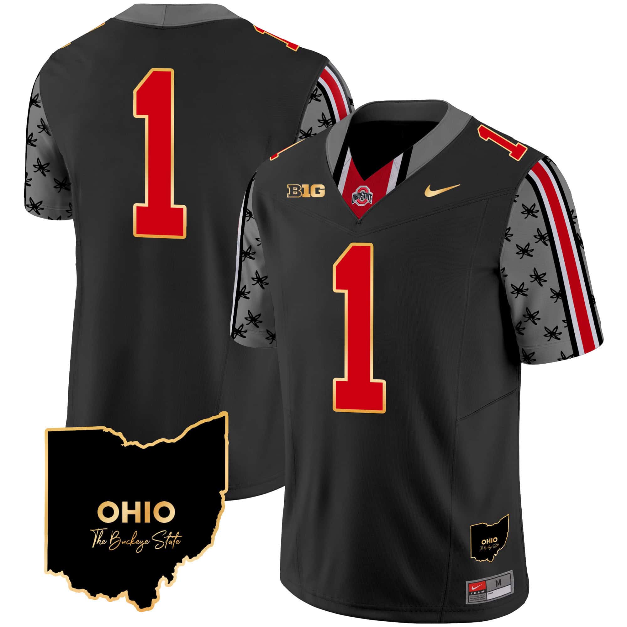 State Buckeyes 2024 Home Patch Gold Trim Vapor Limited Football Jersey – All Stitched Black #1  no name