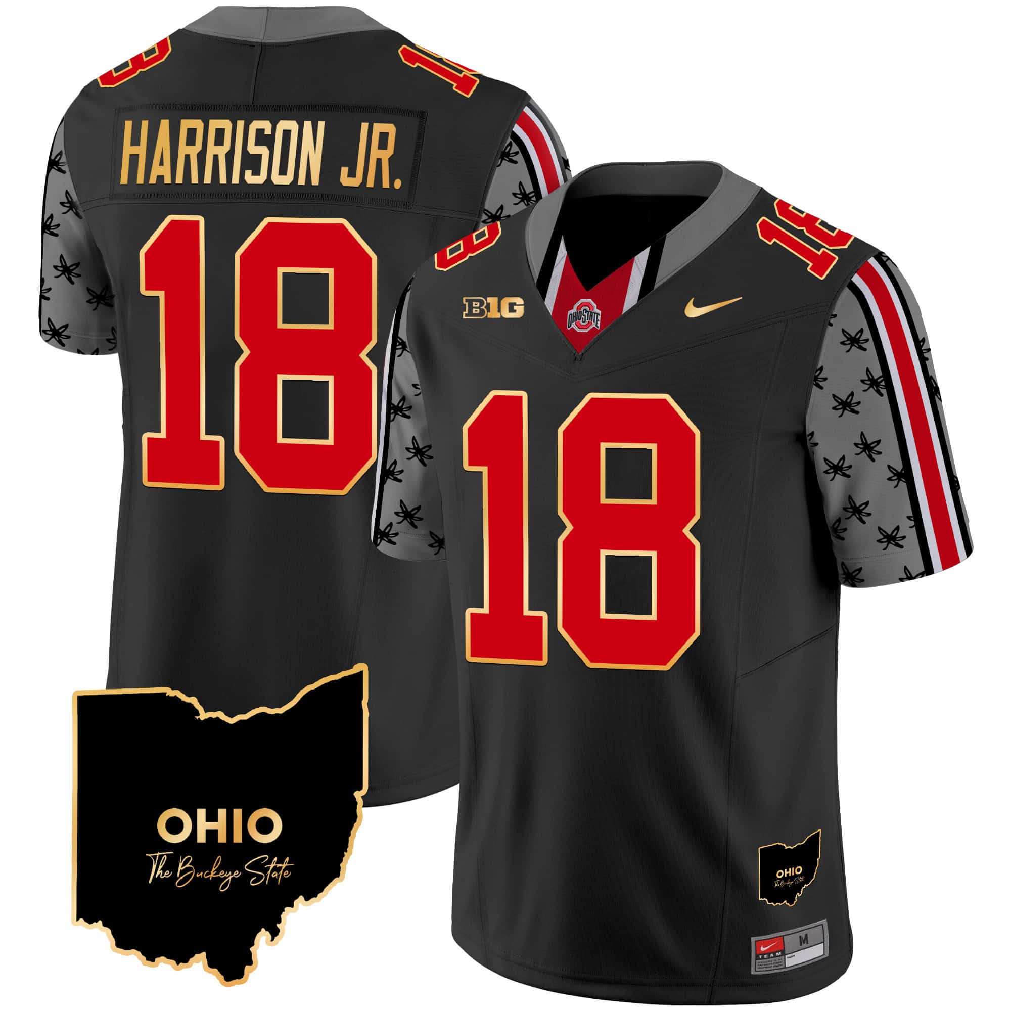 State Buckeyes 2024 Home Patch Gold Trim Vapor Limited Football Jersey – All Stitched Black #18 Marvin Harrison Jr.
