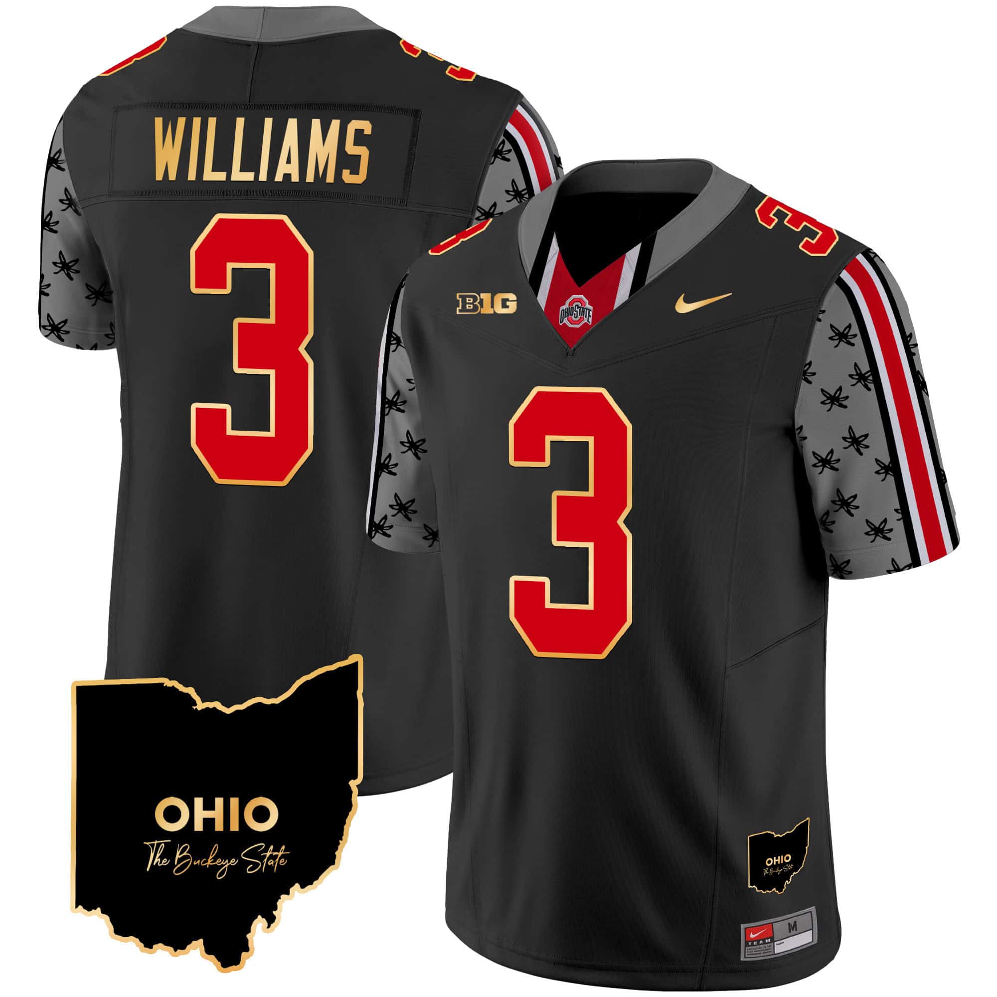 State Buckeyes 2024 Home Patch Gold Trim Vapor Limited Football Jersey – All Stitched Black #3 Miyan Williams
