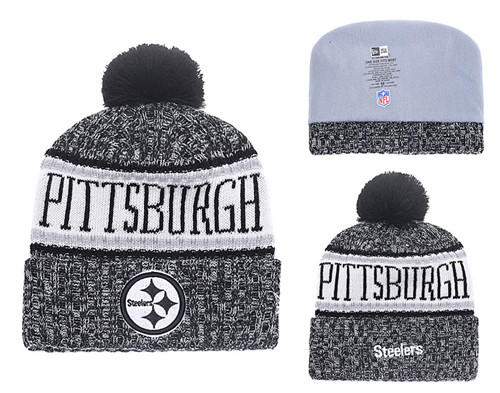 Steelers 2018 NFL Sideline Black Pom Knit Hat YD