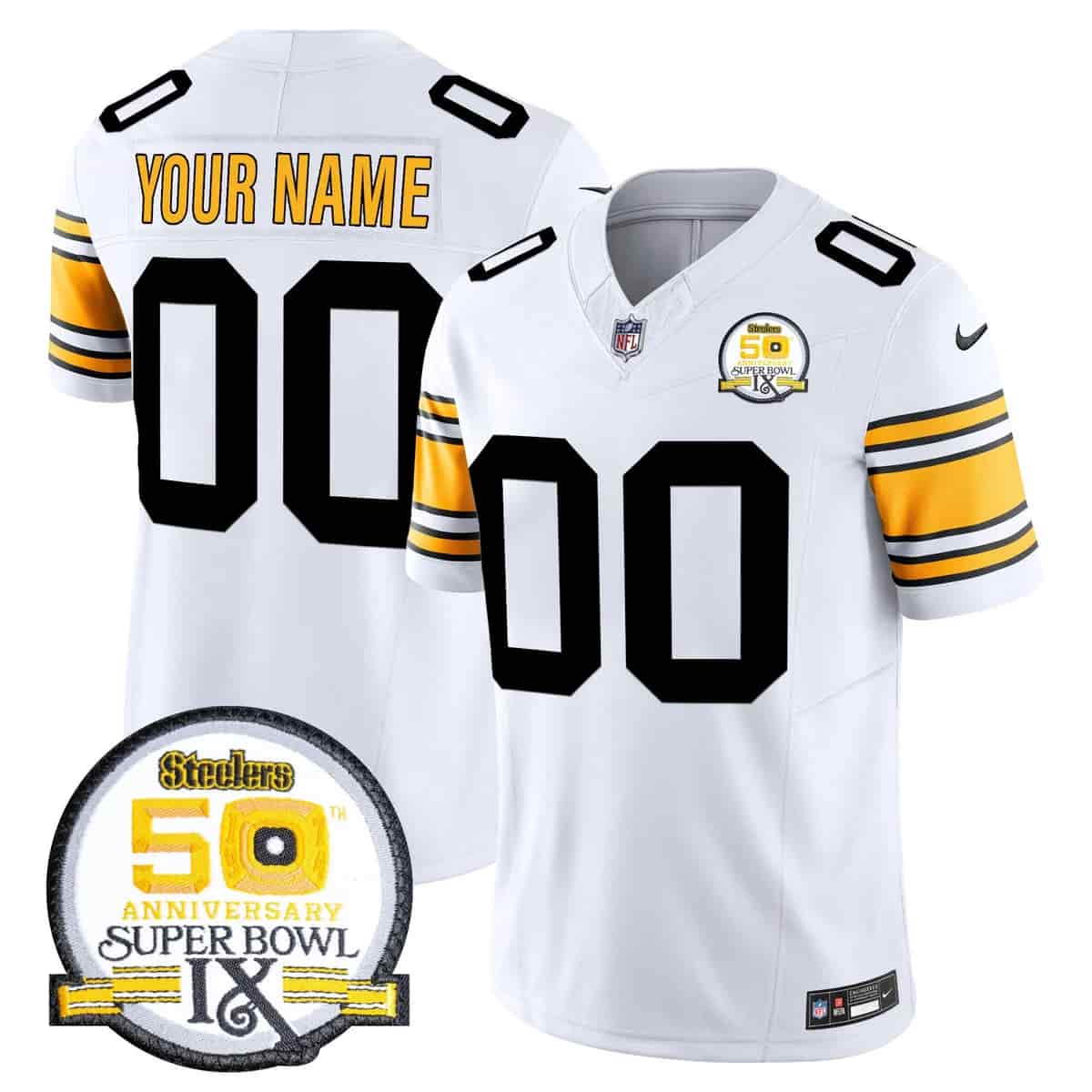 Steelers 50th Anniversary Of Super Bowl IX Patch Vapor Limited Custom Jersey - All Stitched 1975 White