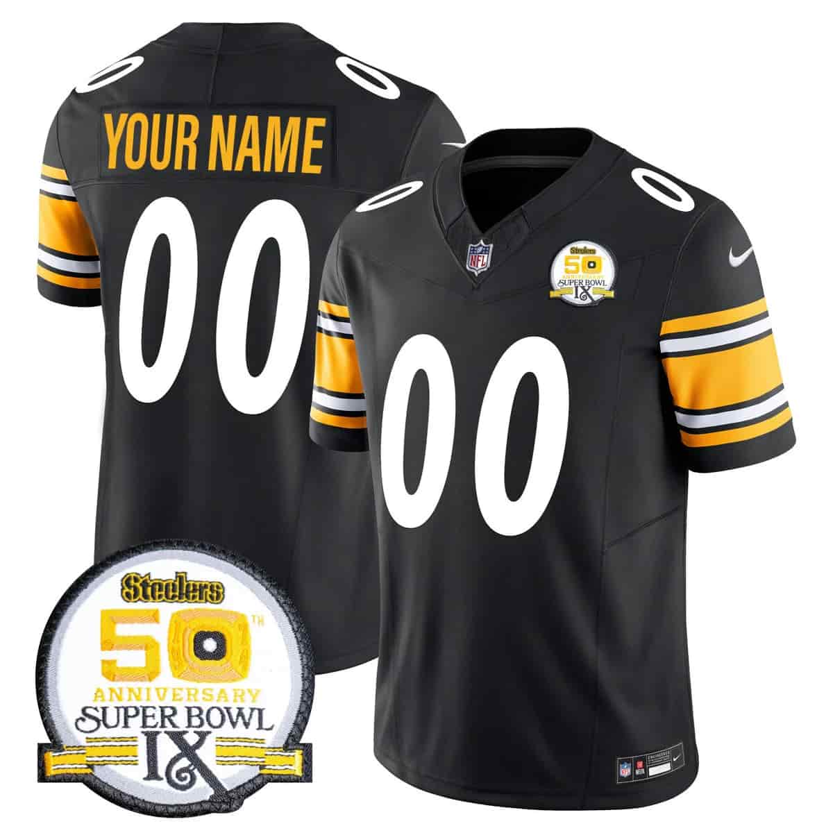 Steelers 50th Anniversary Of Super Bowl IX Patch Vapor Limited Custom Jersey - All Stitched Black