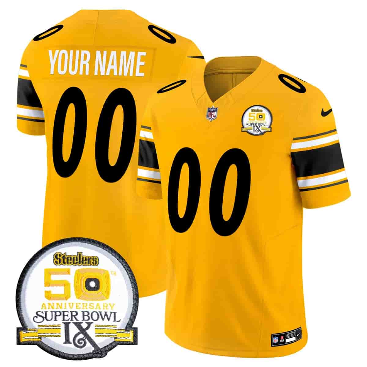 Steelers 50th Anniversary Of Super Bowl IX Patch Vapor Limited Custom Jersey - All Stitched Gold